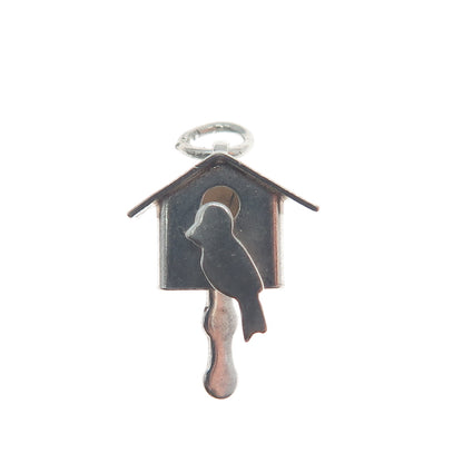 925 Sterling Silver Vintage Mexico Birdhouse Minimalist 3D Charm Pendant