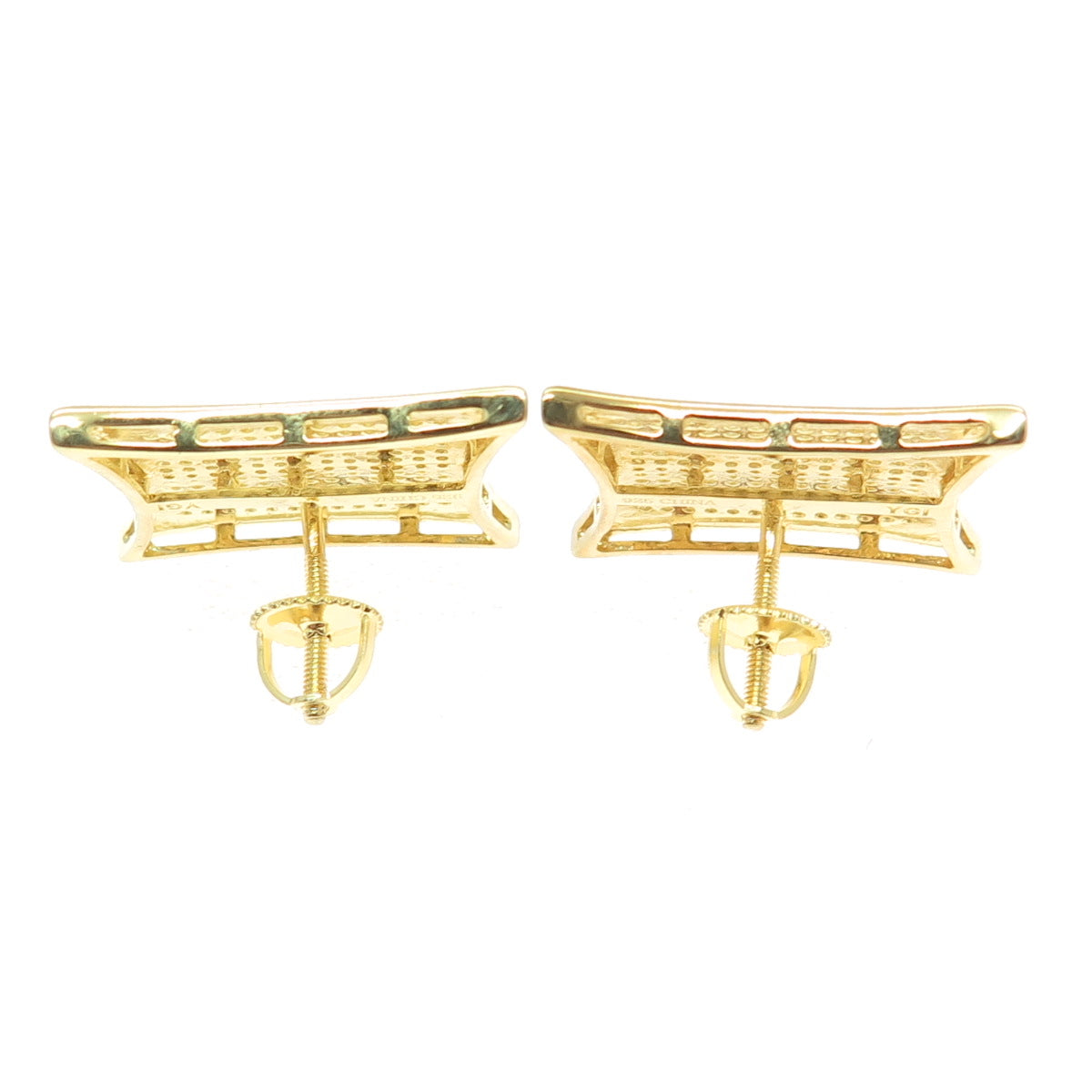 925 Sterling Silver Gold Plated Pave C Z Square Earrings