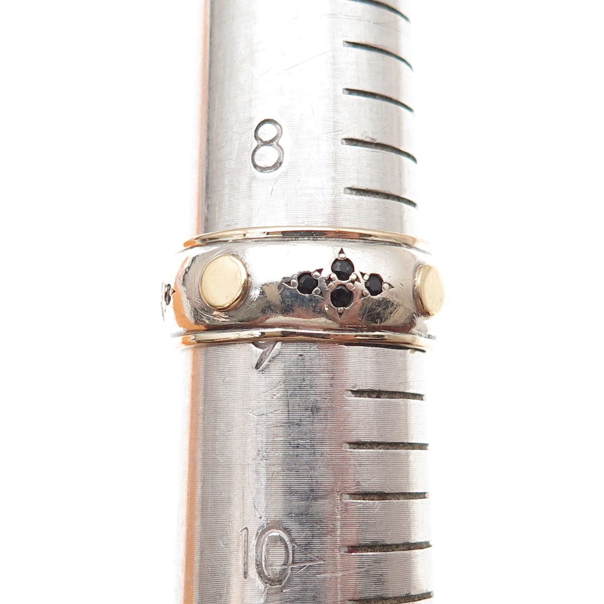 925 Sterling Silver 14K Gold Vintage Real Sapphire Band Ring Size 9