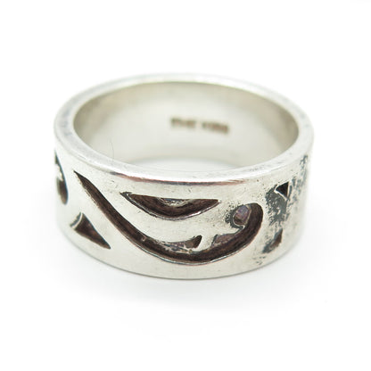 THE KISS 925 Sterling Silver Vintage Scroll Band Ring Size 7.75