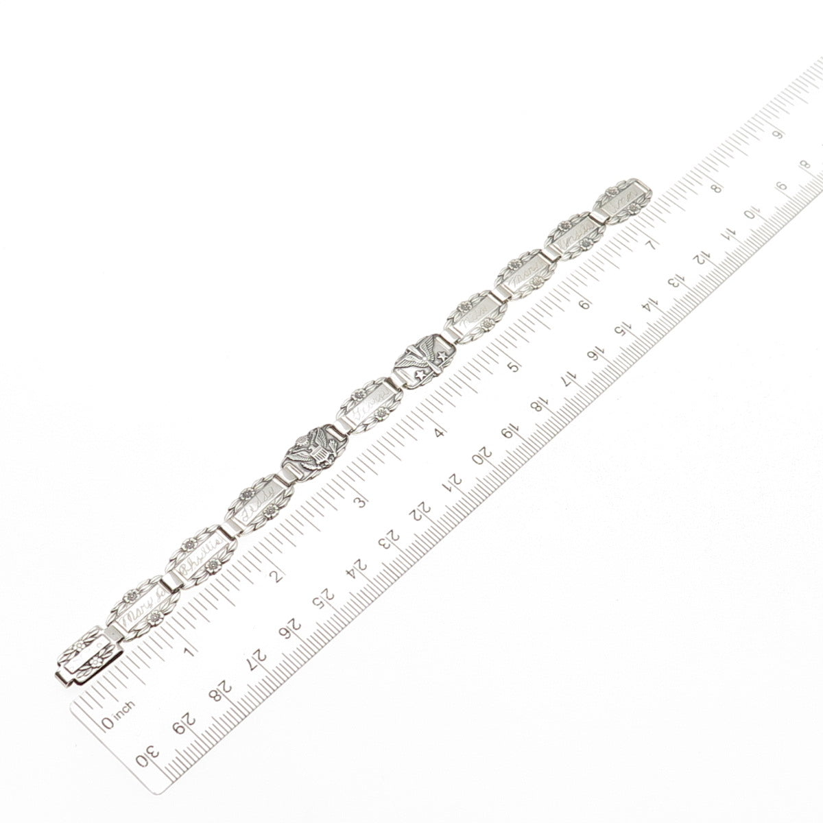 925 Sterling Silver Antique WWII US Air Force Forget Me Not Bracelet 7.5"