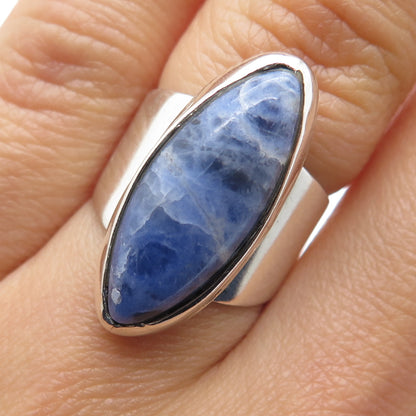 925 Sterling Silver Vintage Mexico Sodalite Modernist Adjustable Ring Size 6.25