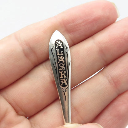 925 Sterling Silver Vintage Black Enamel "Alaska" Pickle / Olive Fork