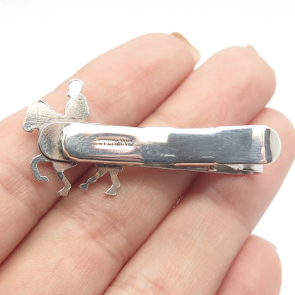 925 Sterling Silver Vintage Enamel Roman Warrior on Horse Bar Tie Clip