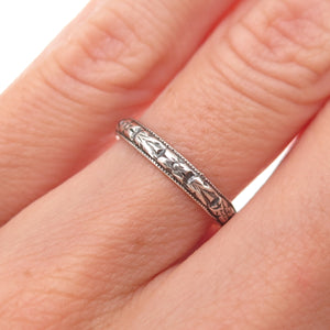 925 Sterling Silver Antique Art Deco Forget Me Not Oxidized Band Ring Size 5.25