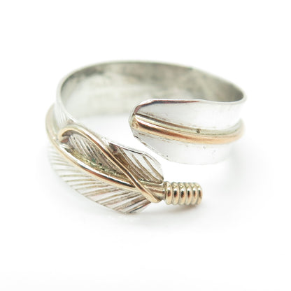 CHARLEY Old Pawn 925 Sterling Silver 2-Tone Vintage Feather Ring Size 7.75