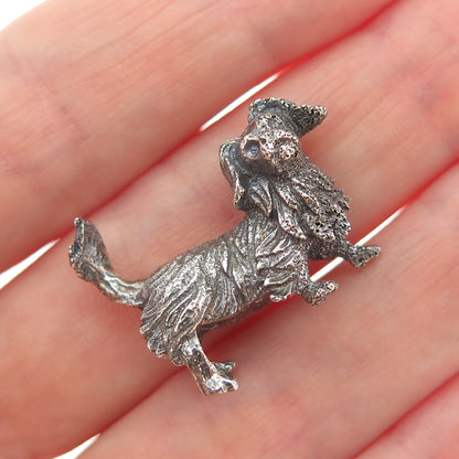 925 Sterling Silver Vintage Cocker Spaniel Dog Oxidized 3D Miniature