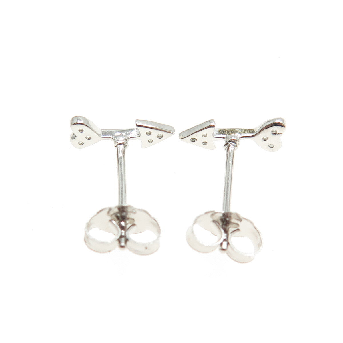 925 Sterling Silver Round-Cut C Z Cupid Arrow Stud Earrings
