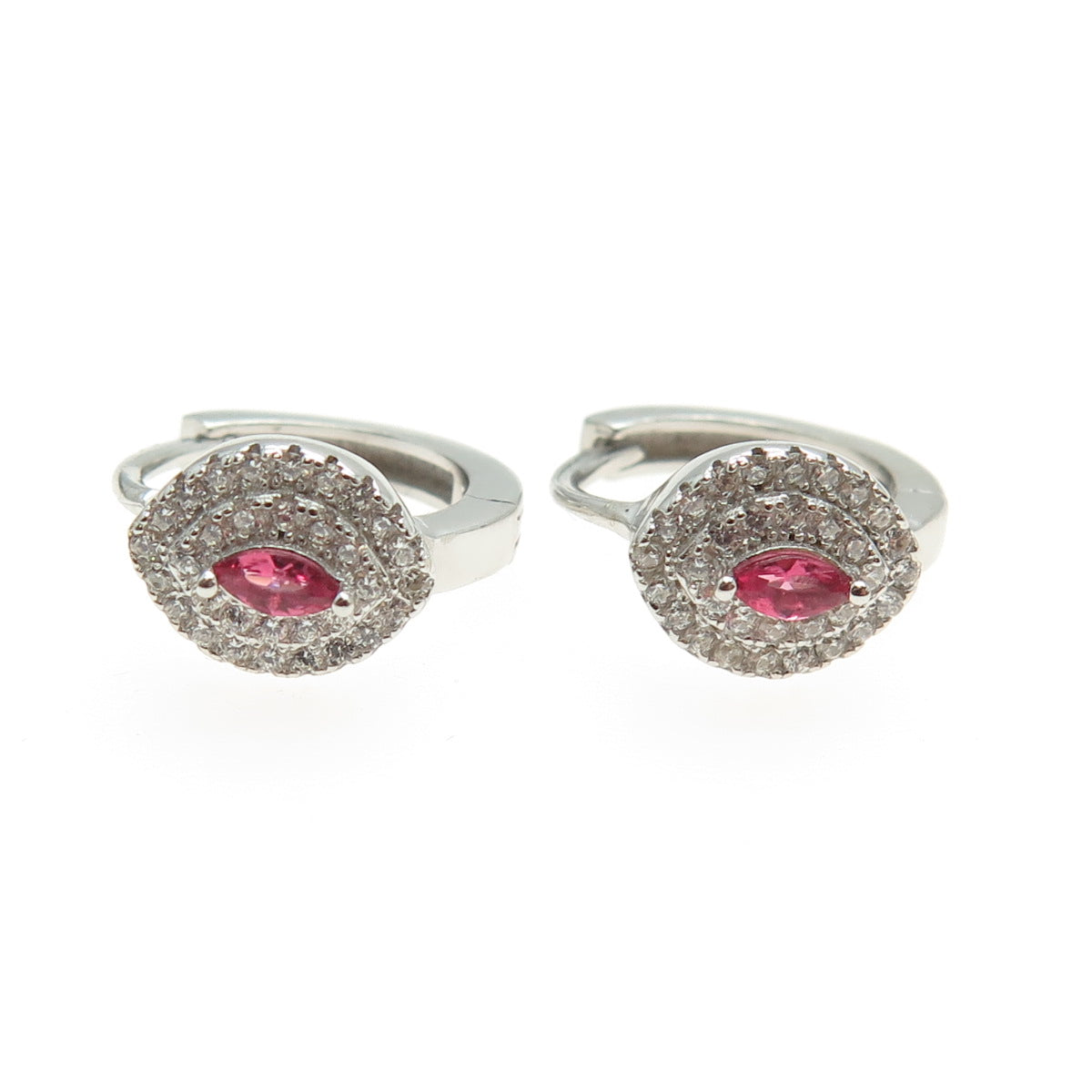 925 Sterling Silver Marquise-Cut Pink & Round-Cut White C Z Hoop Earrings