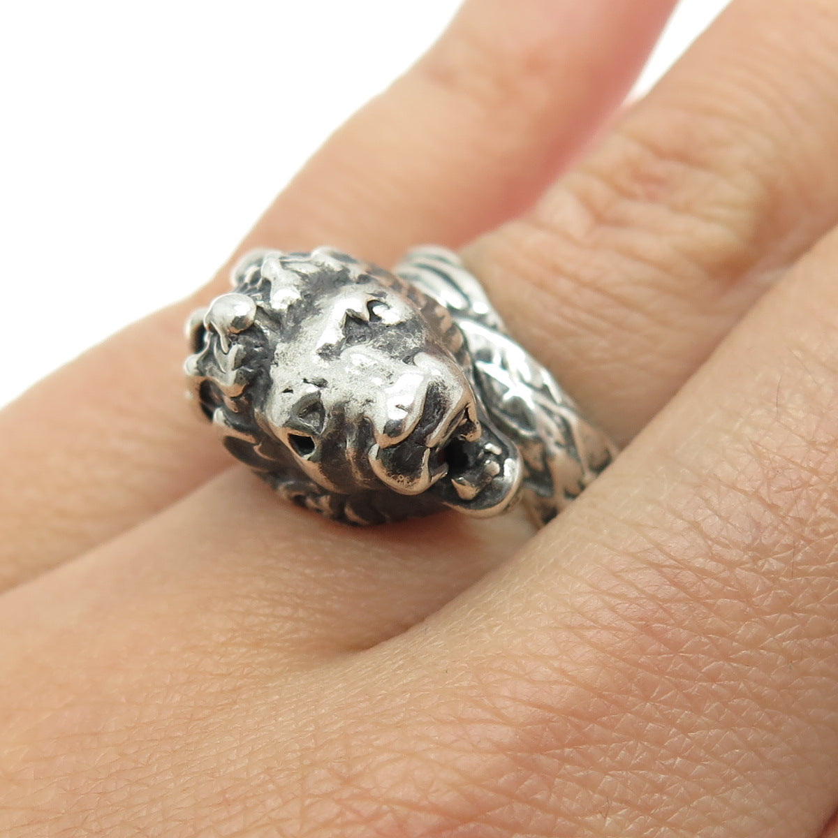 925 Sterling Silver Vintage Dragon Modernist Overlap Ring Size 5.75