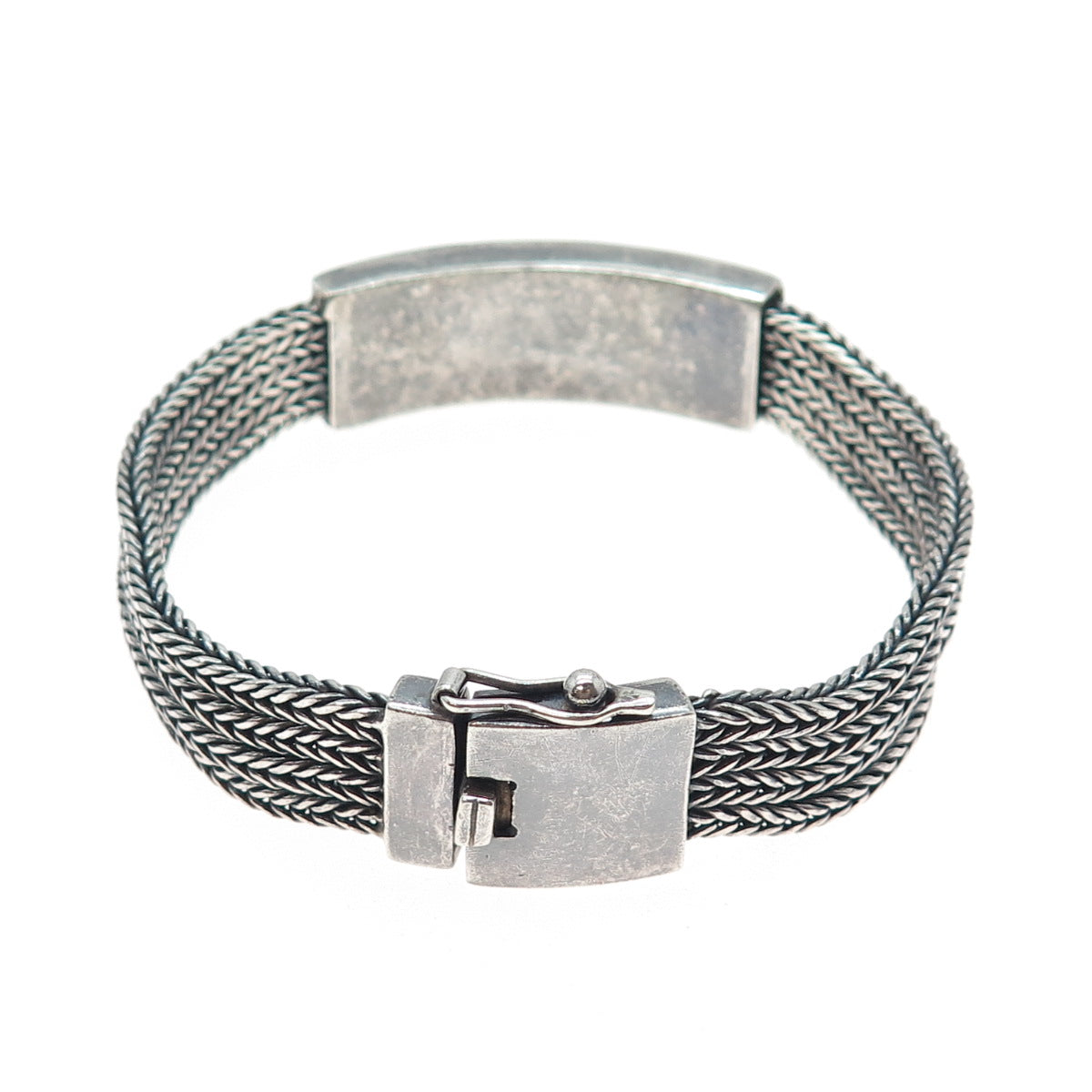 925 Sterling Silver Vintage Floral Scroll Oxidized Spiga Link Bracelet 7.75"
