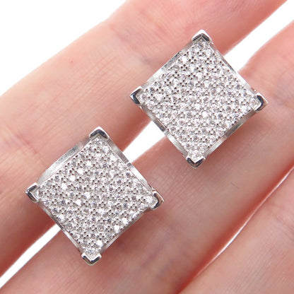 925 Sterling Silver Round-Cut C Z Sparkle Square Stud Earrings