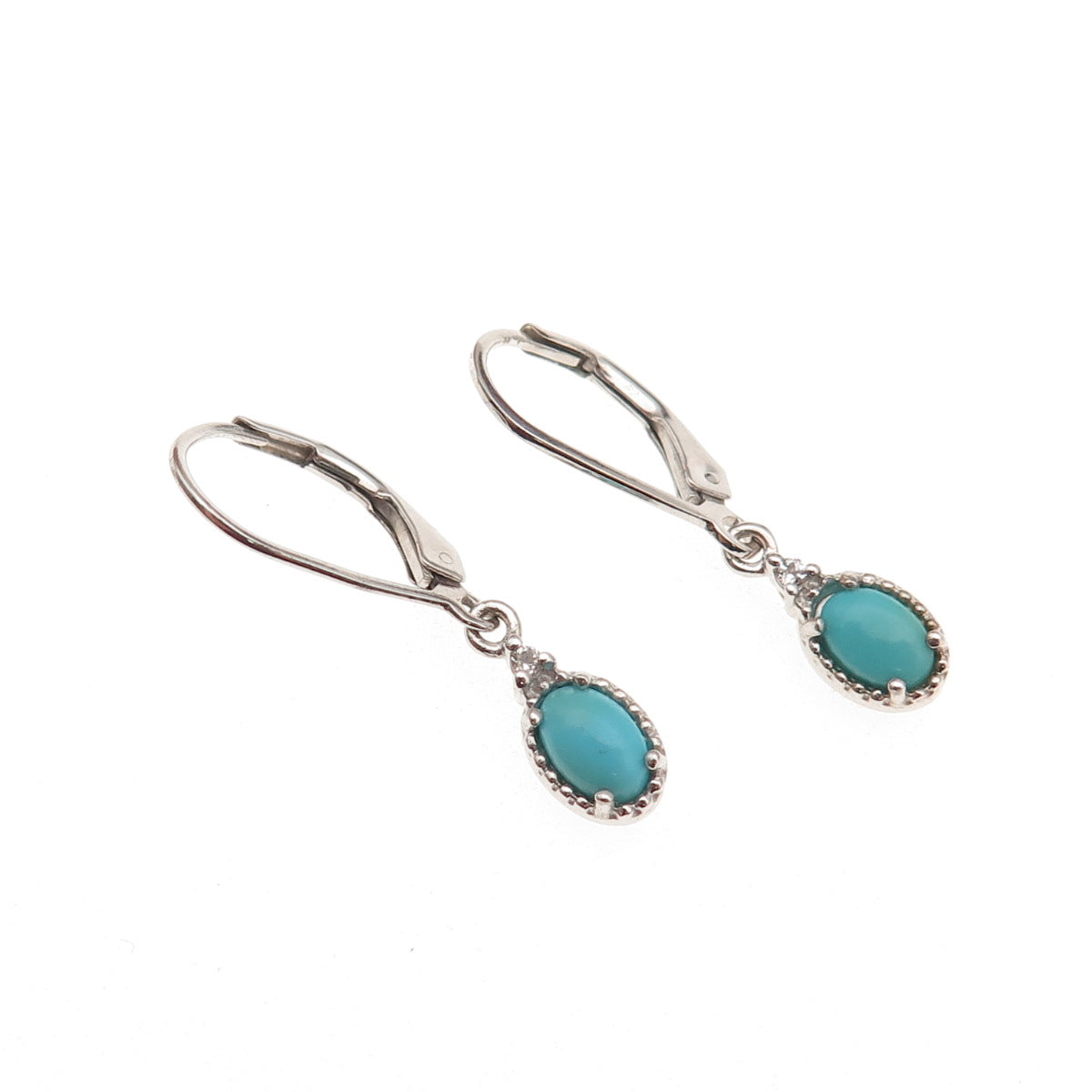 925 Sterling Silver Real Sleeping Beauty Turquoise Dangle Earrings