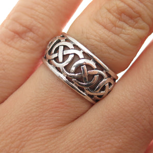 925 Sterling Silver Vintage Celtic Knot Oxidized Band Ring Size 6.5