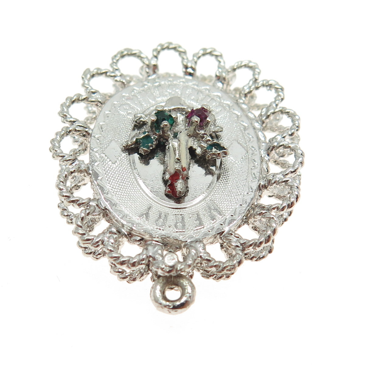 EDWARD BALL CO Sterling Silver Vintage Enamel Rhinestone Merry Christmas Pendant