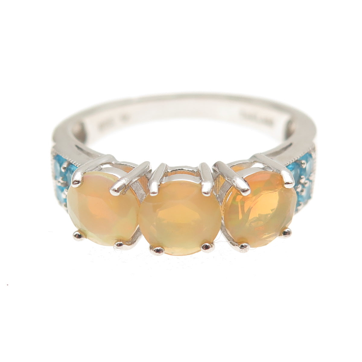925 Sterling Silver Real Round-Cut Opal & Apatite Ring Size 8