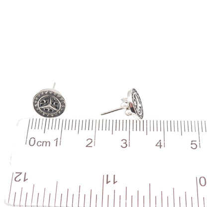 925 Sterling Silver Round-Cut C Z Mercedes-Benz Stud Earrings