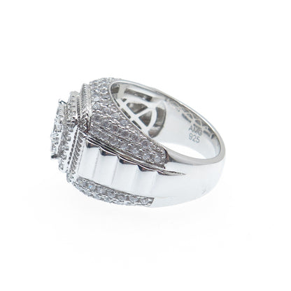 925 Sterling Silver Round-Cut Shaped C Z Ribbed Domed Ring Size 9.5