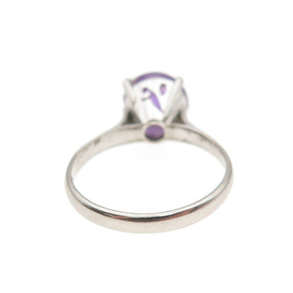 925 Sterling Silver Antique Art Deco Real Amethyst Ring Size 6.25