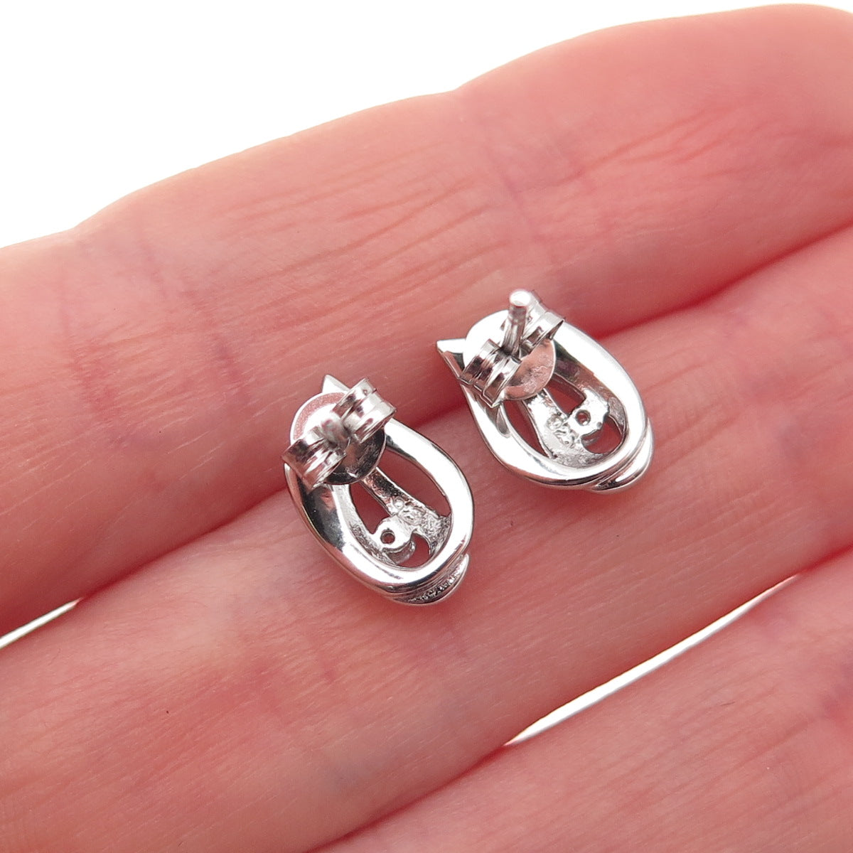 925 Sterling Silver Round-Cut C Z Flame Stud Earrings