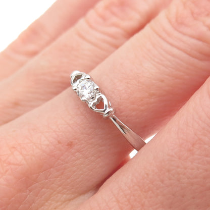 925 Sterling Silver Round-Cut C Z Heart Engagement Ring Size 8