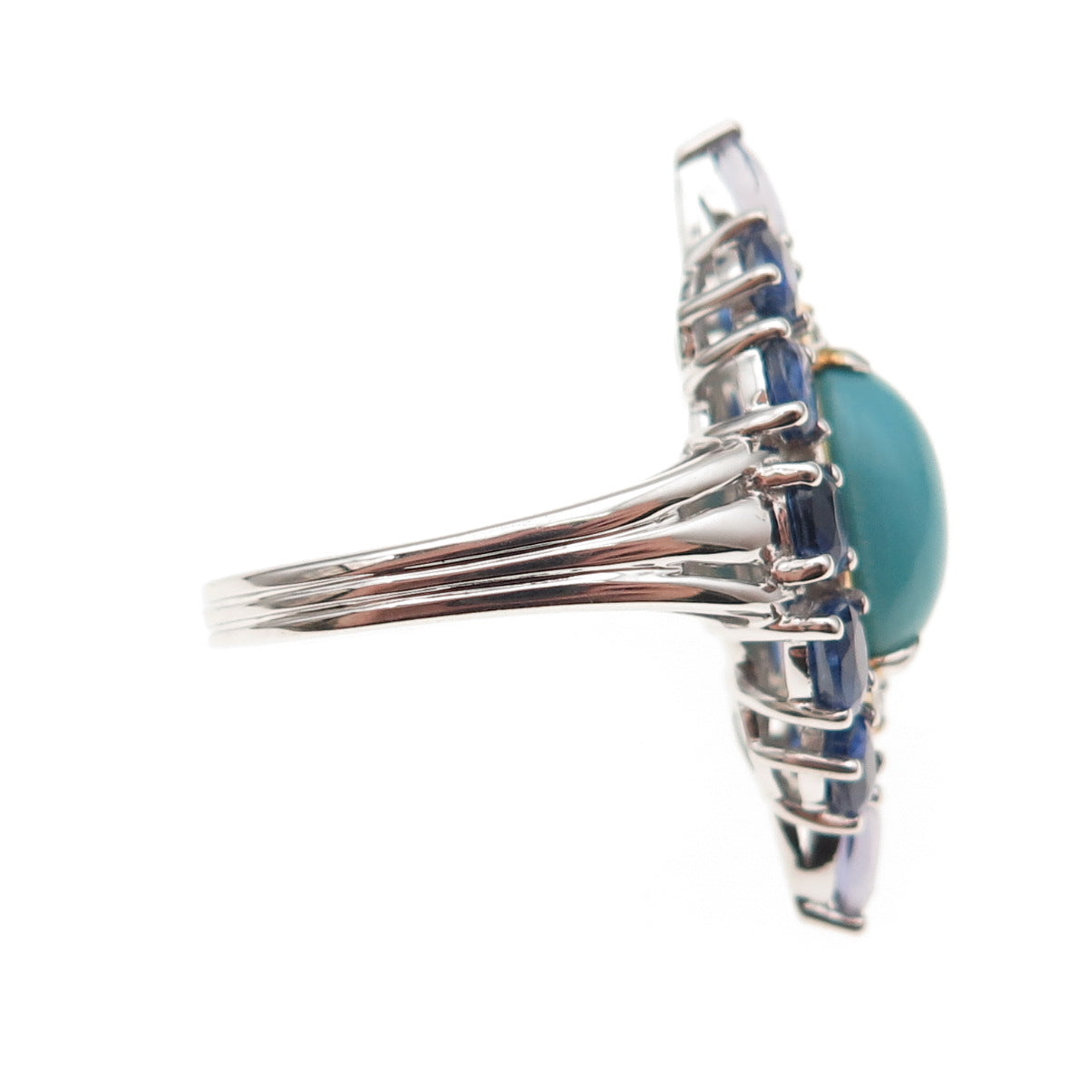 925 Sterling Silver 2-Tone Real Turquoise Sapphire & White Topaz Ring Size 8.25