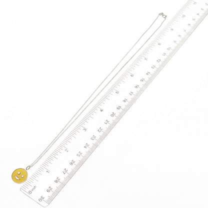 925 Sterling Silver Yellow Enamel Smiling Face Emoji Cable Chain Necklace 18"