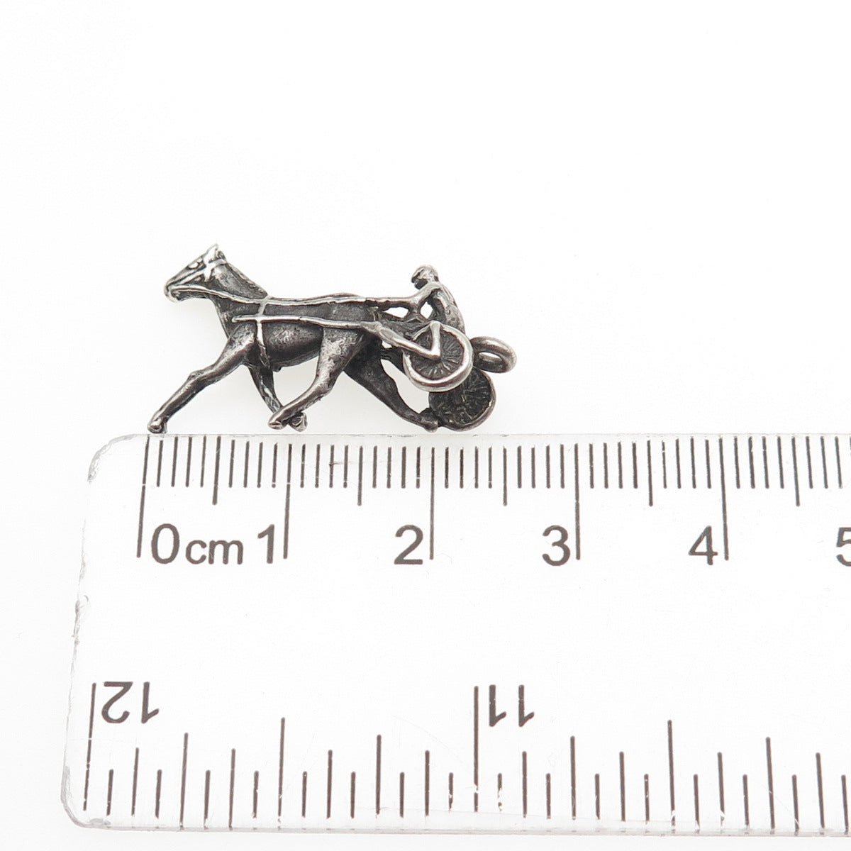 925 Sterling Silver Antique Art Deco Jockey & Racing Horse Oxidized 3D Miniature