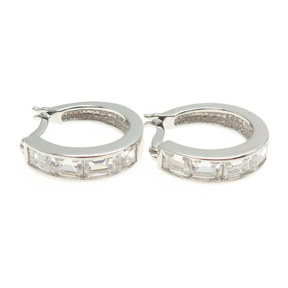 925 Sterling Silver Emerald-Cut C Z Hoop Earrings