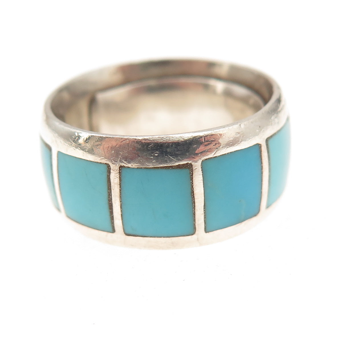 Old Pawn Sterling Silver Vintage Southwestern Tyrone Turquoise Ring Size 6.75