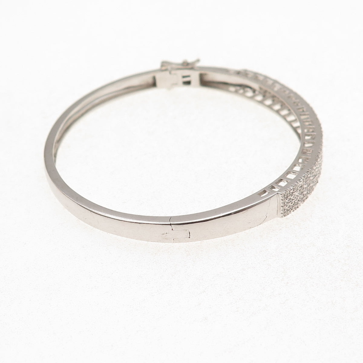 925 Sterling Silver Real Round-Cut Diamond Bangle Bracelet 7.25"