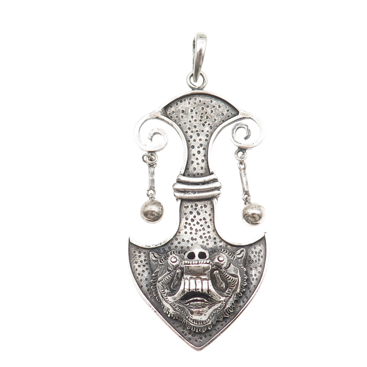Ardhana Bali 925 Sterling Silver Vintage Tribal Animal Oxidized Large Pendant
