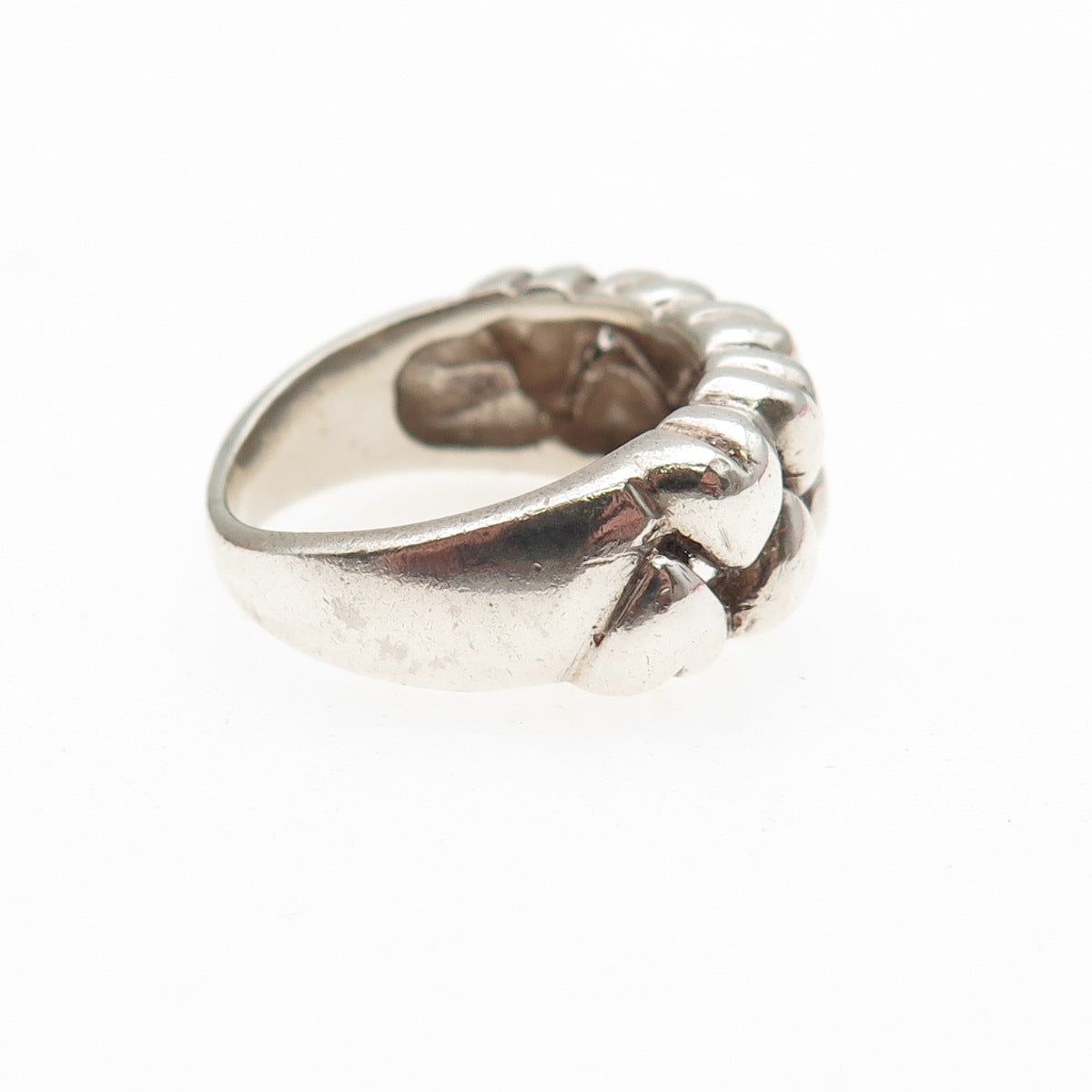 925 Sterling Silver Vintage Modernist Heart Link Oxidized Ring Size 6
