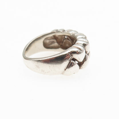 925 Sterling Silver Vintage Modernist Heart Link Oxidized Ring Size 6