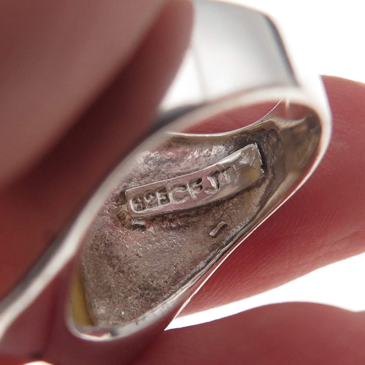 Collins 925 Sterling Silver Vintage Real MOP Modernist Oxidized Ring Size 6