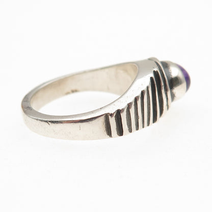 925 Sterling Silver Vintage Real Amethyst Modernist Oxidized Ring Size 8.5