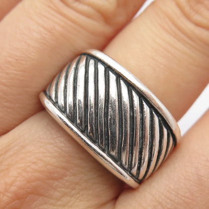 925 Sterling Silver Vintage Striped Wide Band Ring Size 6.25