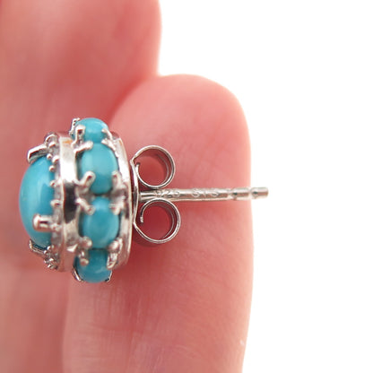 Chuck Clemency 925 Sterling Silver Real Turquoise & White Topaz Stud Earrings