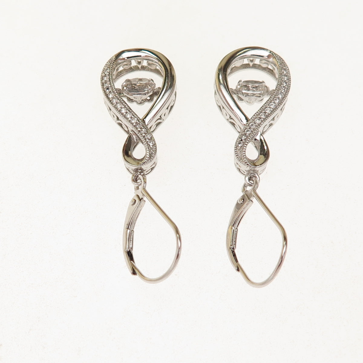 925 Sterling Silver Real Round-Cut White Topaz Infinity Dangle Earrings