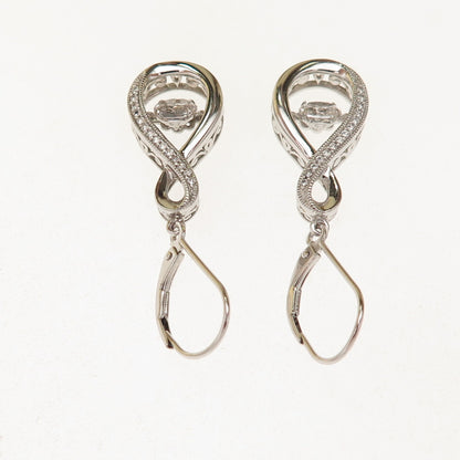 925 Sterling Silver Real Round-Cut White Topaz Infinity Dangle Earrings