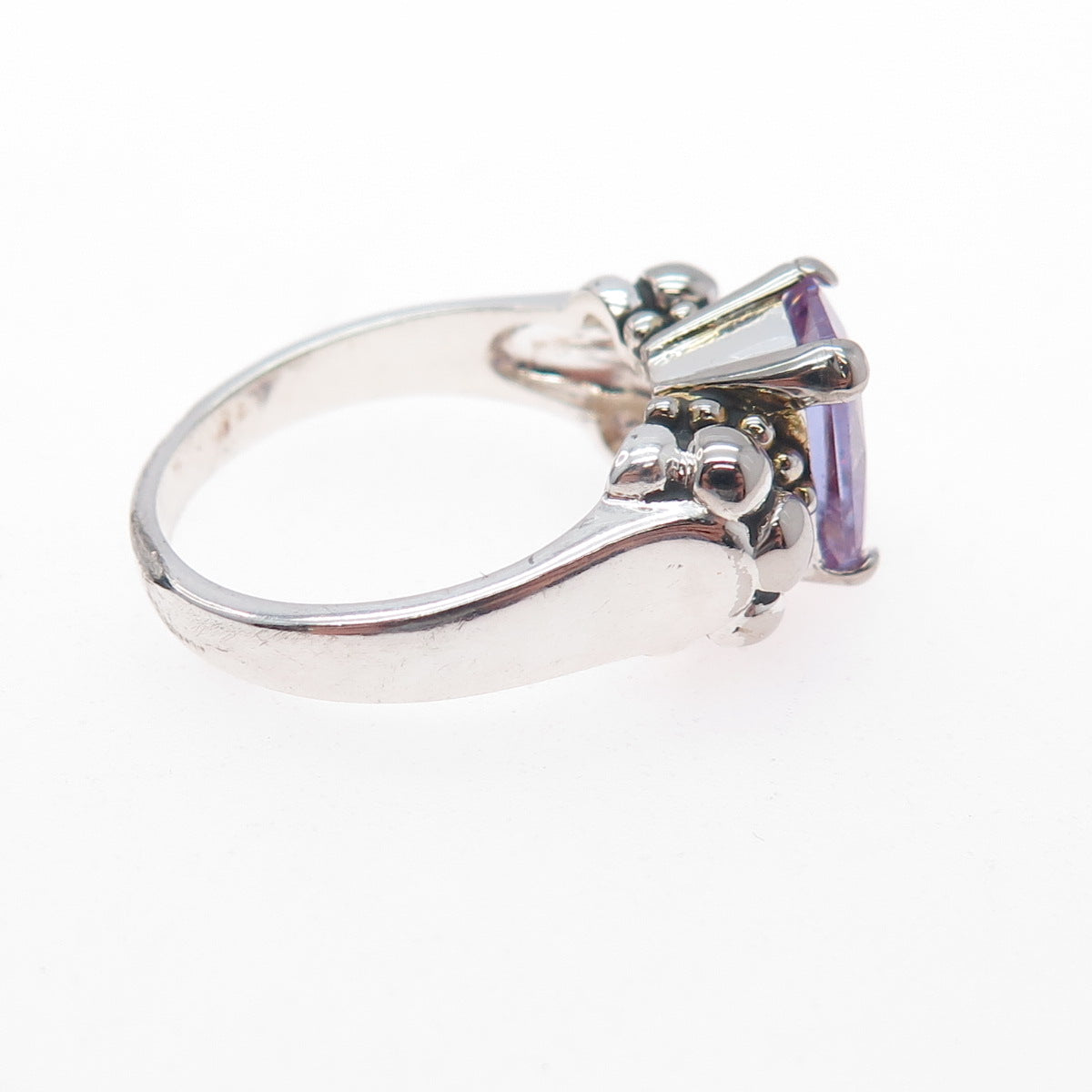 925 Sterling Silver Vintage Radiant-Cut Lavender C Z Modernist Ring Size 7