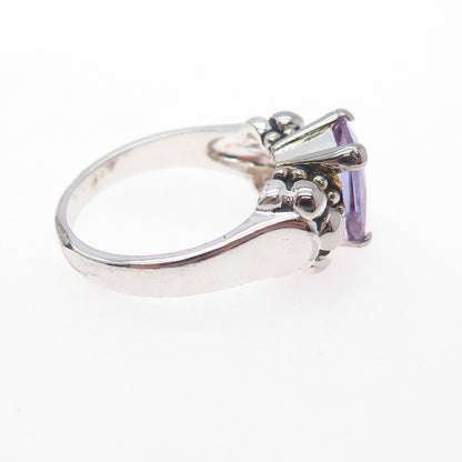 925 Sterling Silver Vintage Radiant-Cut Lavender C Z Modernist Ring Size 7