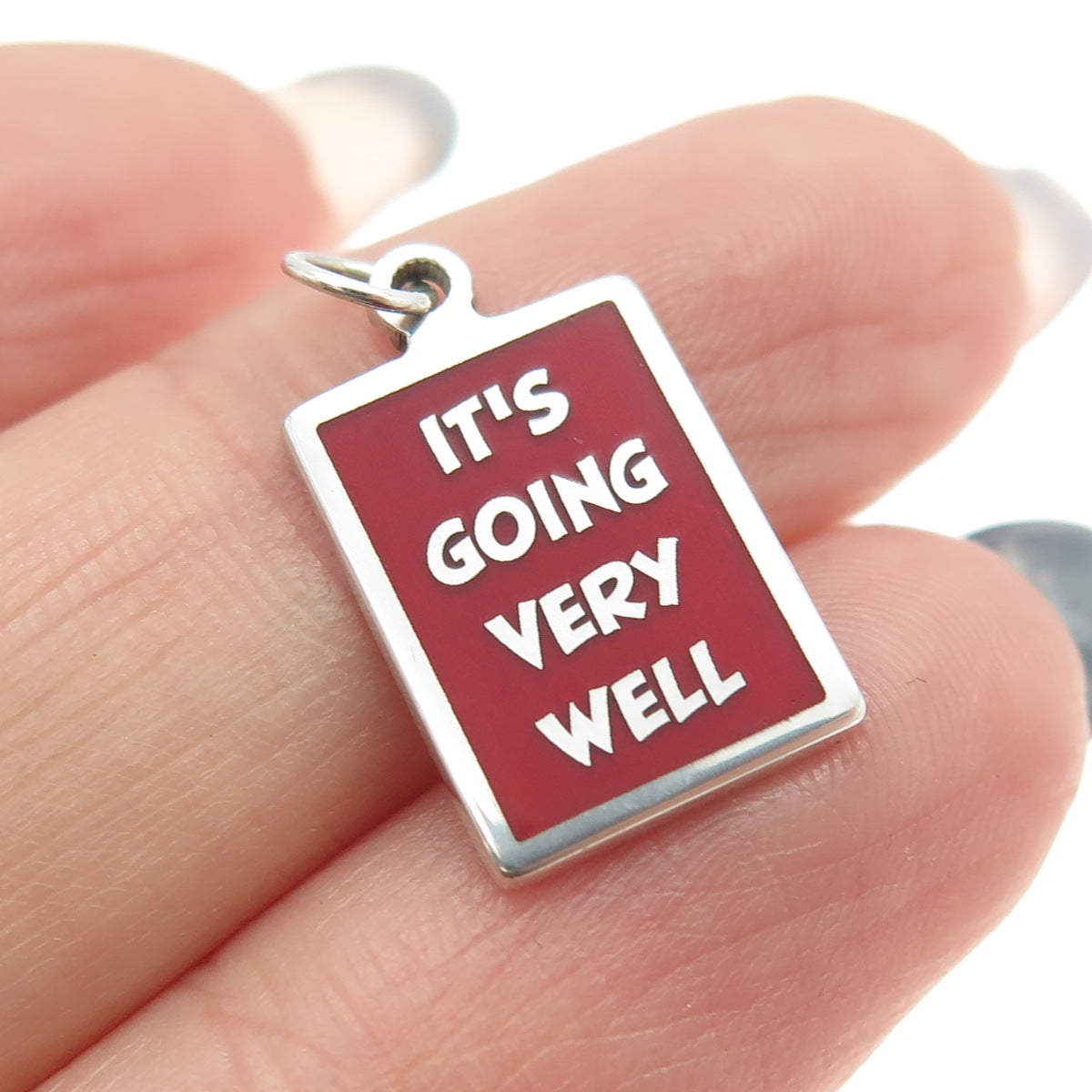 925 Sterling Silver Red Enamel "It's Going Very Well" Minimalist Charm Pendant