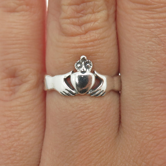 925 Sterling Silver Vintage Irish Claddagh Ring Size 6.75