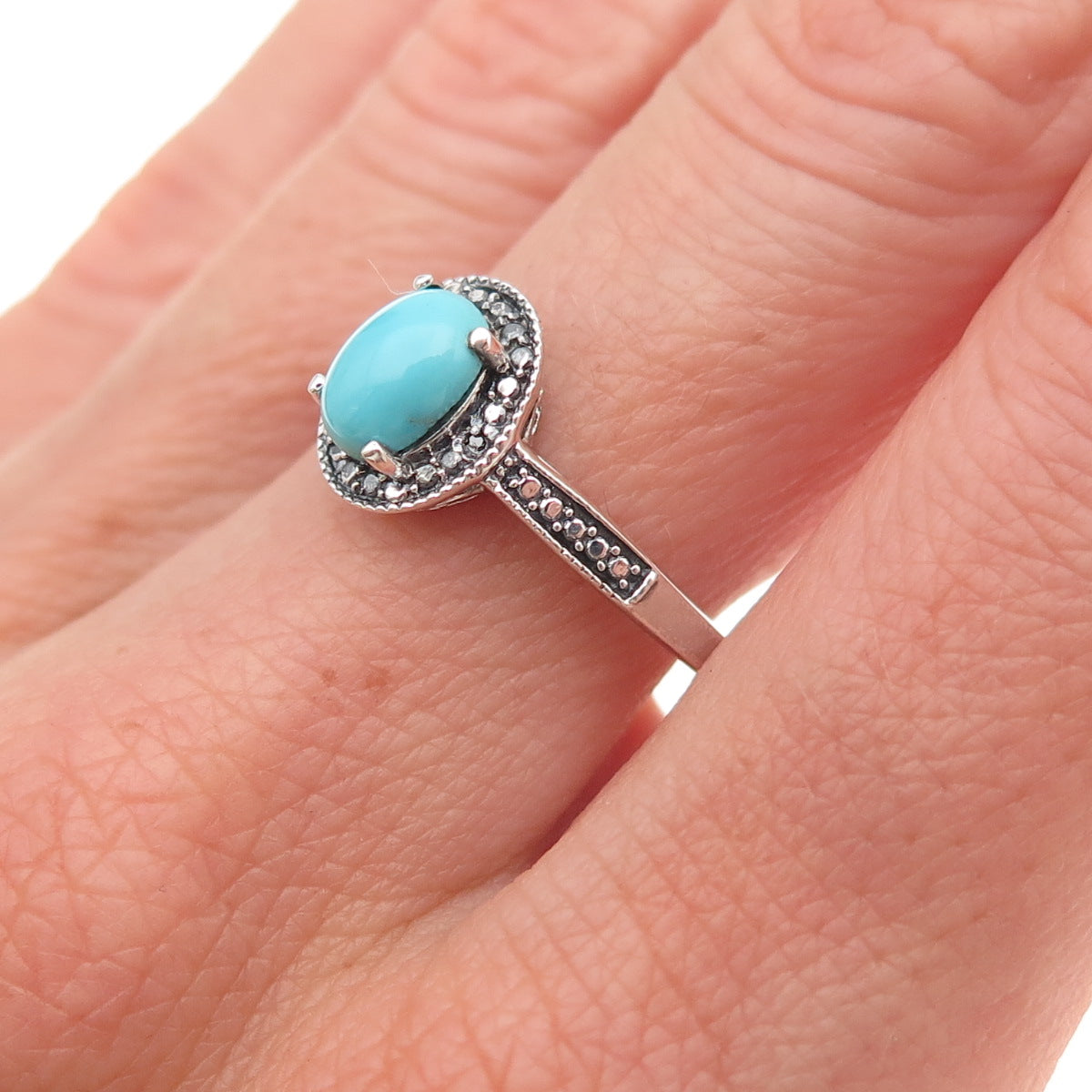 Chuck Clemency 925 Sterling Silver Real Diamond & Turquoise Ring Size 8