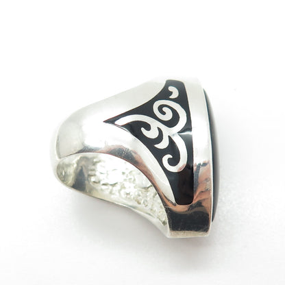 FLLI MENEGATTI 925 Sterling Silver Vintage Italy Real MOP & Enamel Ring Size 8