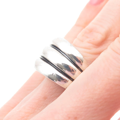 925 Sterling Silver Vintage Spain Modernist Ribbed Oxidized Ring Size 6