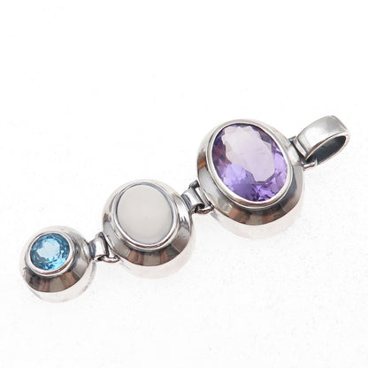 Boma 925 Sterling Silver Vintage Real Amethyst Moonstone & Blue Topaz Pendant