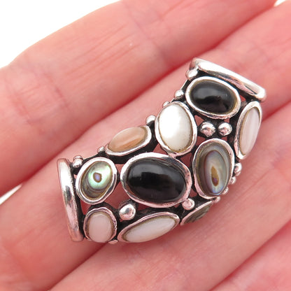 SX Sally C 925 Sterling Vintage Real Black Onyx Abalone Shell MOP Slide Pendant