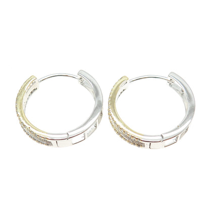 925 Sterling Silver 2-Tone Round-Cut Shaped C Z Huggie Earrings